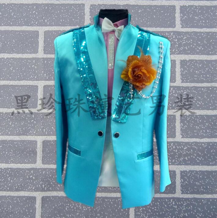 하늘색 남성 정장 디자인 가수 남성 스팽글 블레이저 댄스 의류 재킷 스타일 드레스 락 패션에 대한 masculino 무대 의상